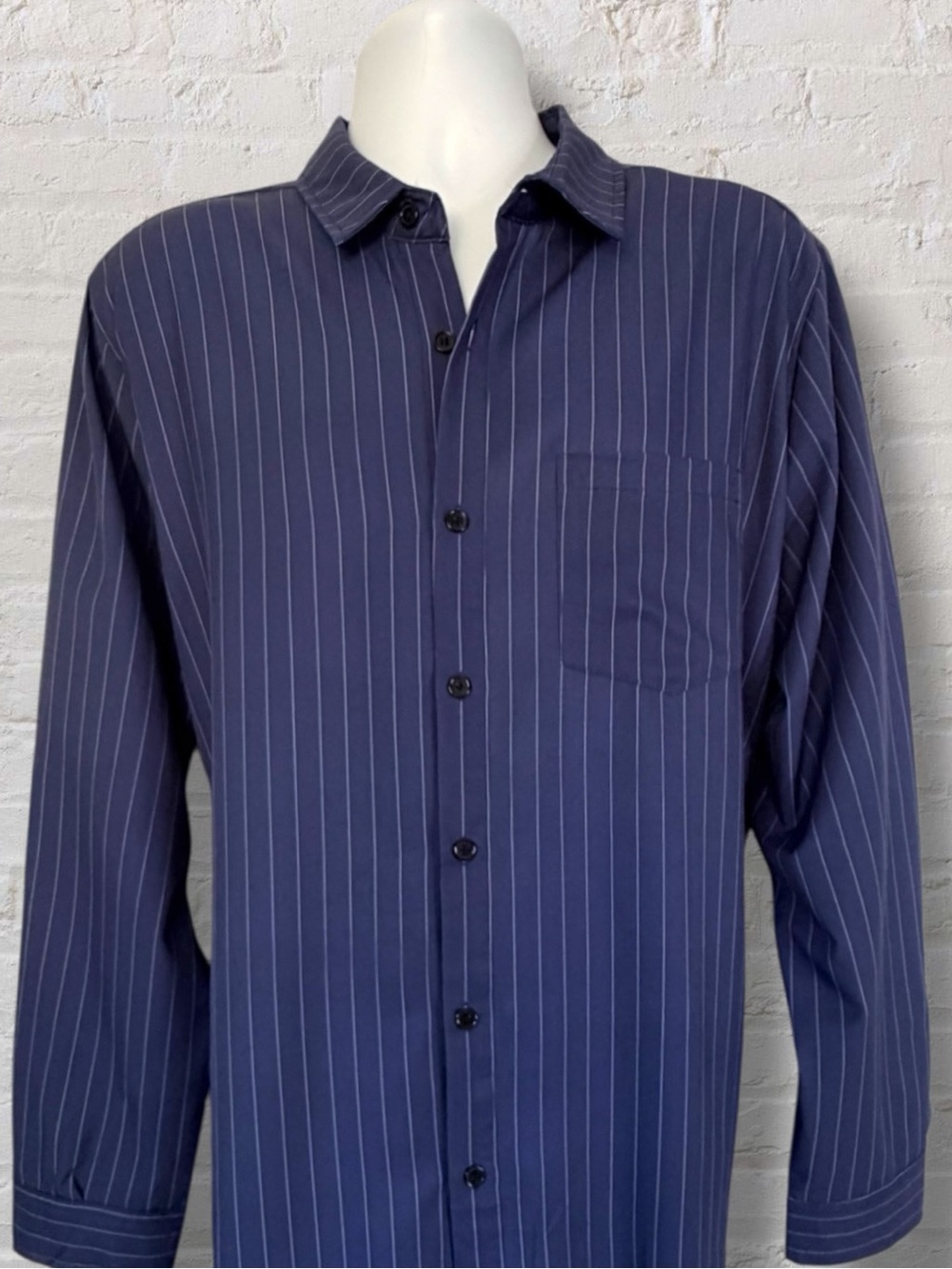 Hardaddy Mens XL Navy White Pinstripe Long Sleeve Button Up Shirt Contrast Trim